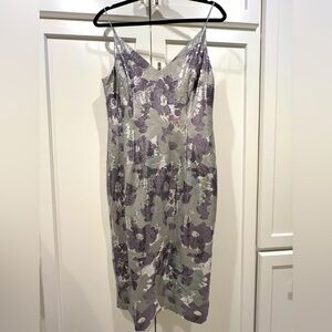 Black Halo Eve Silver Sequin Floral Midi Dress. Size 10.